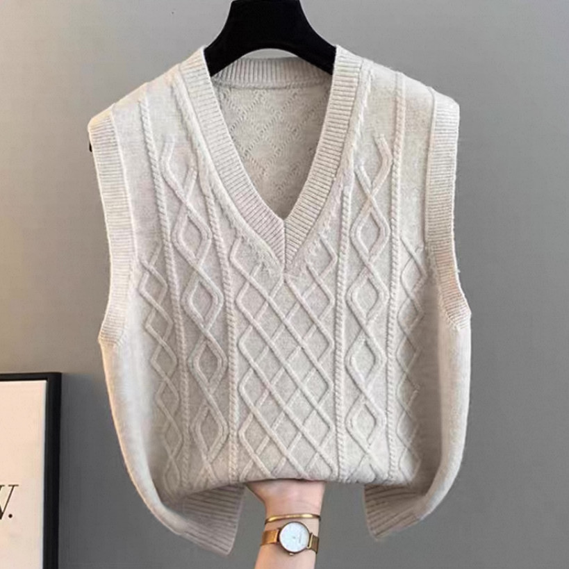 ニットベスト、カジュアル 、レディース、 ゆったり、袖なし