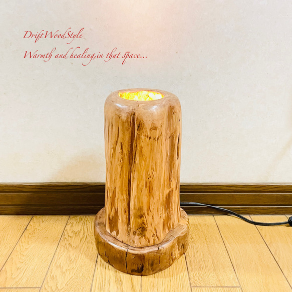 芯を切り抜かれた流木の間接照明 LEDライト フロアライト 照明 切り株