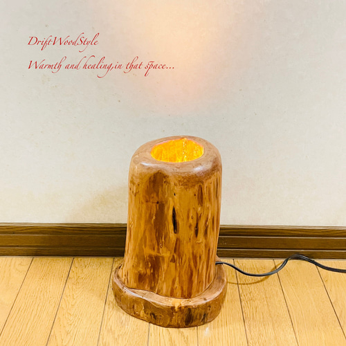 芯を切り抜かれた流木の間接照明 LEDライト フロアライト 照明 切り株