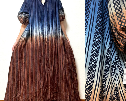 柿渋染め【綿浴衣・晒】M~L　胸元切り替えワンピース　着物リメイク　2044 柿渋染め浴衣リメイクワンピース】 – こっとんコットン