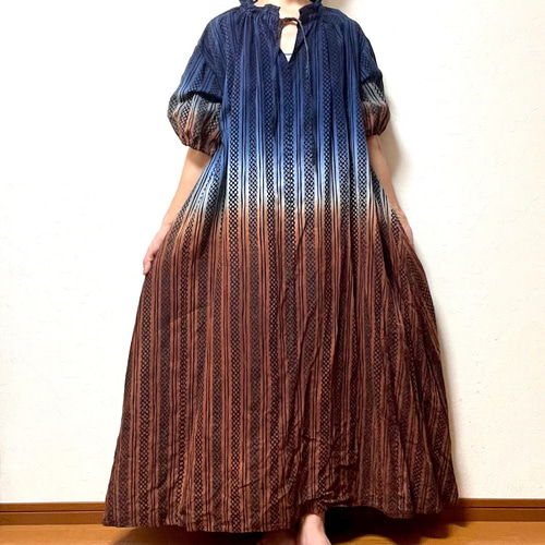 柿渋染め【綿浴衣・晒】M~L　胸元切り替えワンピース　着物リメイク　2044 柿渋染め浴衣リメイクワンピース】 – こっとんコットン