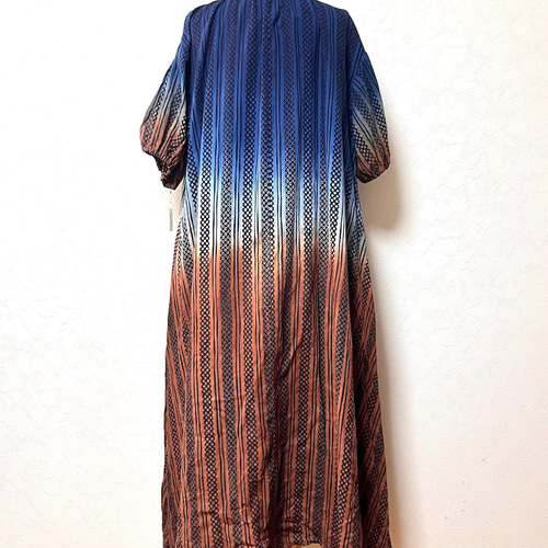 藍×柿渋染め グラデーション浴衣リメイクワンピース 着物