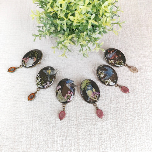 レジンで描く小さな森／野鳥モチーフ(シジュウカラ)大ぶりブローチ