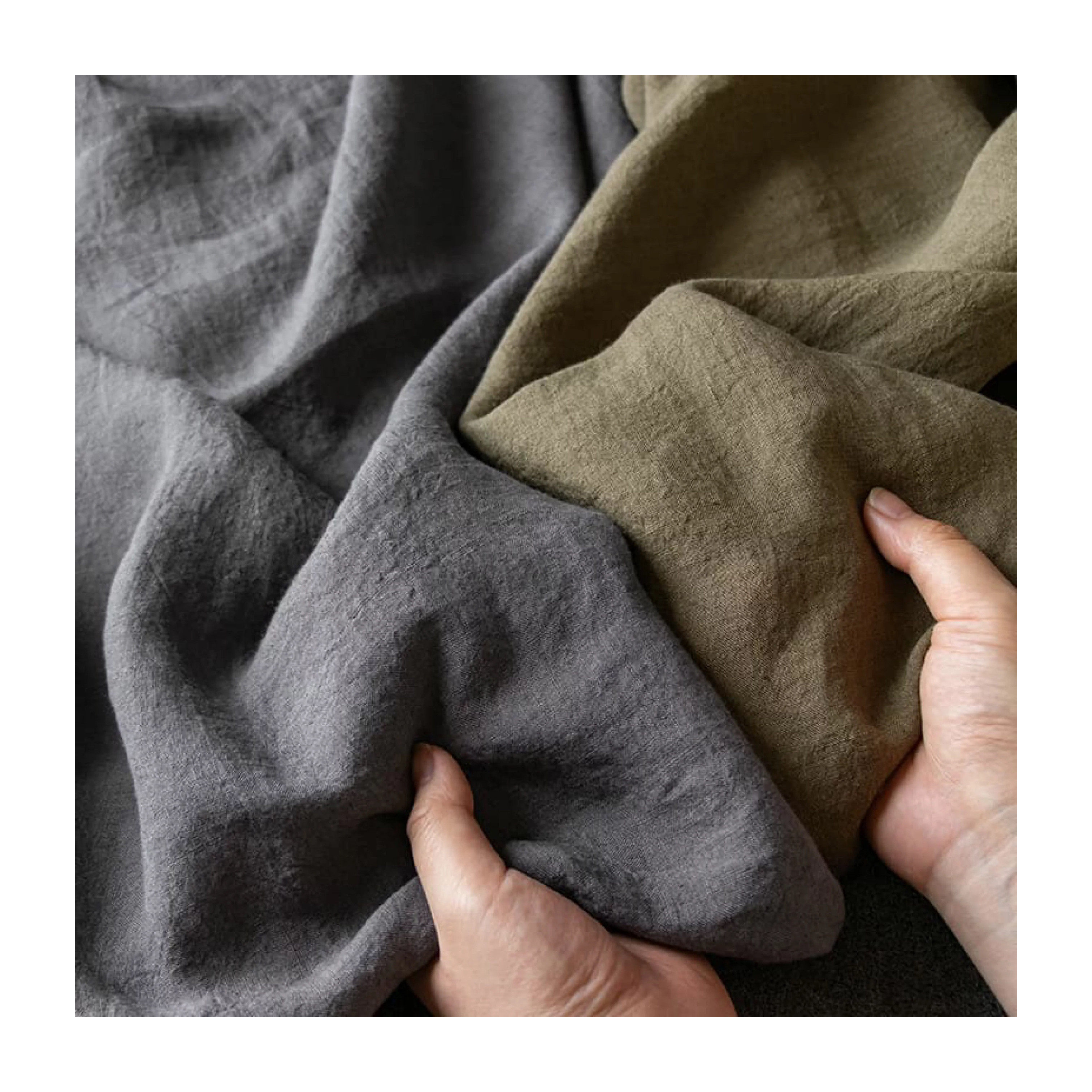 洗い込まれてふっくら肌触りのベルギーリネン×コットンリネンのシンプルなエプロン／ラベンダーピンク×チャコール