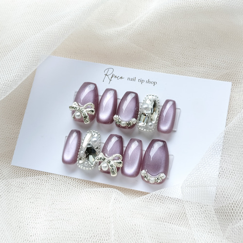 オーダーネイルチップ　ニュアンスリボンワンホン推しネイルマグネットno.70 オーダーネイルチップ ニュアンスリボンワンホン推しネイル