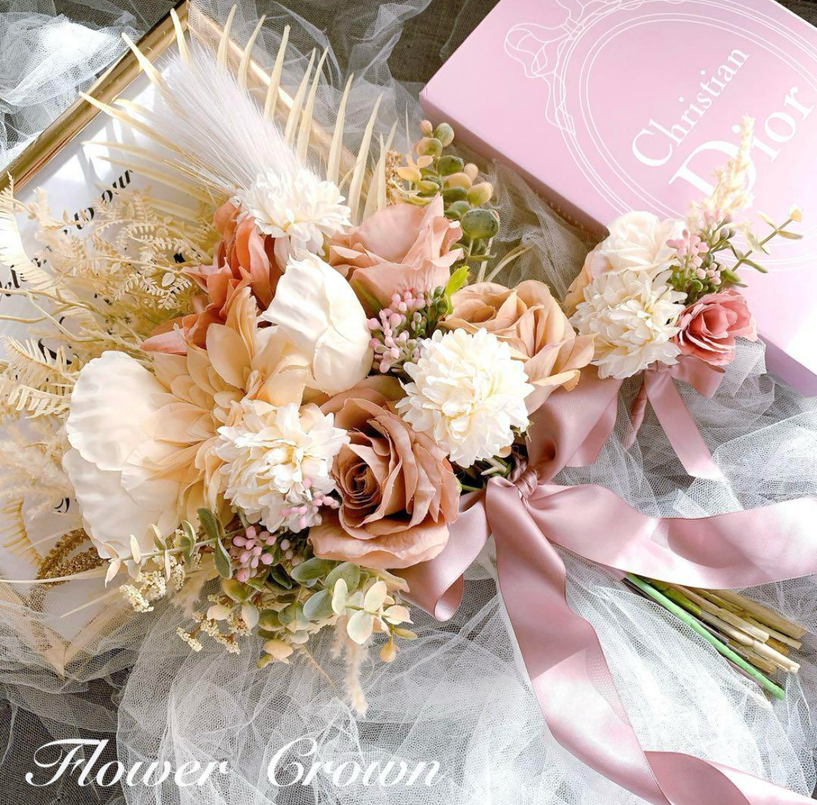 クラッチブーケ ウエディングブーケ アーティフィシャルフラワーブーケ 前撮り ドライフラワー風ブーケ 造花ブーケ