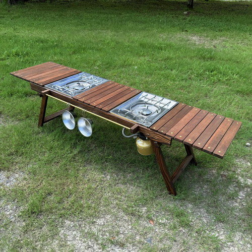 IGT対応 折りたたみハンドメイドテーブル｜松材 ウォルナット