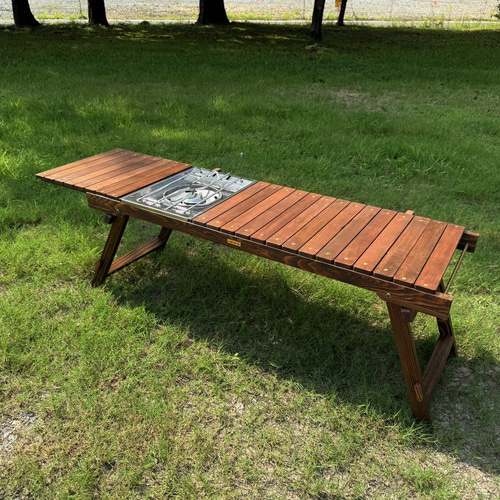 IGT対応 折りたたみハンドメイドテーブル｜松材 ウォルナット