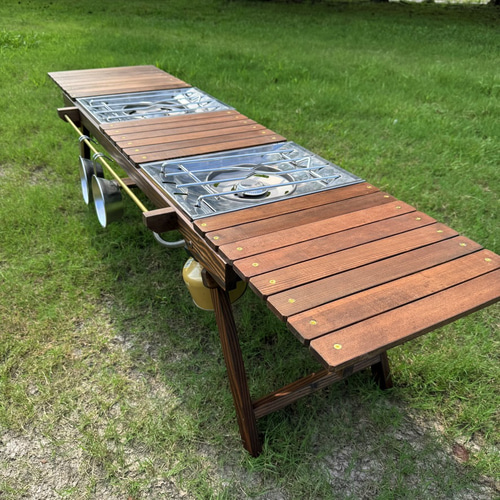 IGT対応 折りたたみハンドメイドテーブル｜松材 ウォルナット