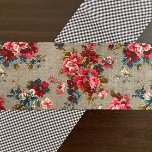 クロスステッチ風花柄　半幅帯　カーキグレー／千鳥 5枚目の画像