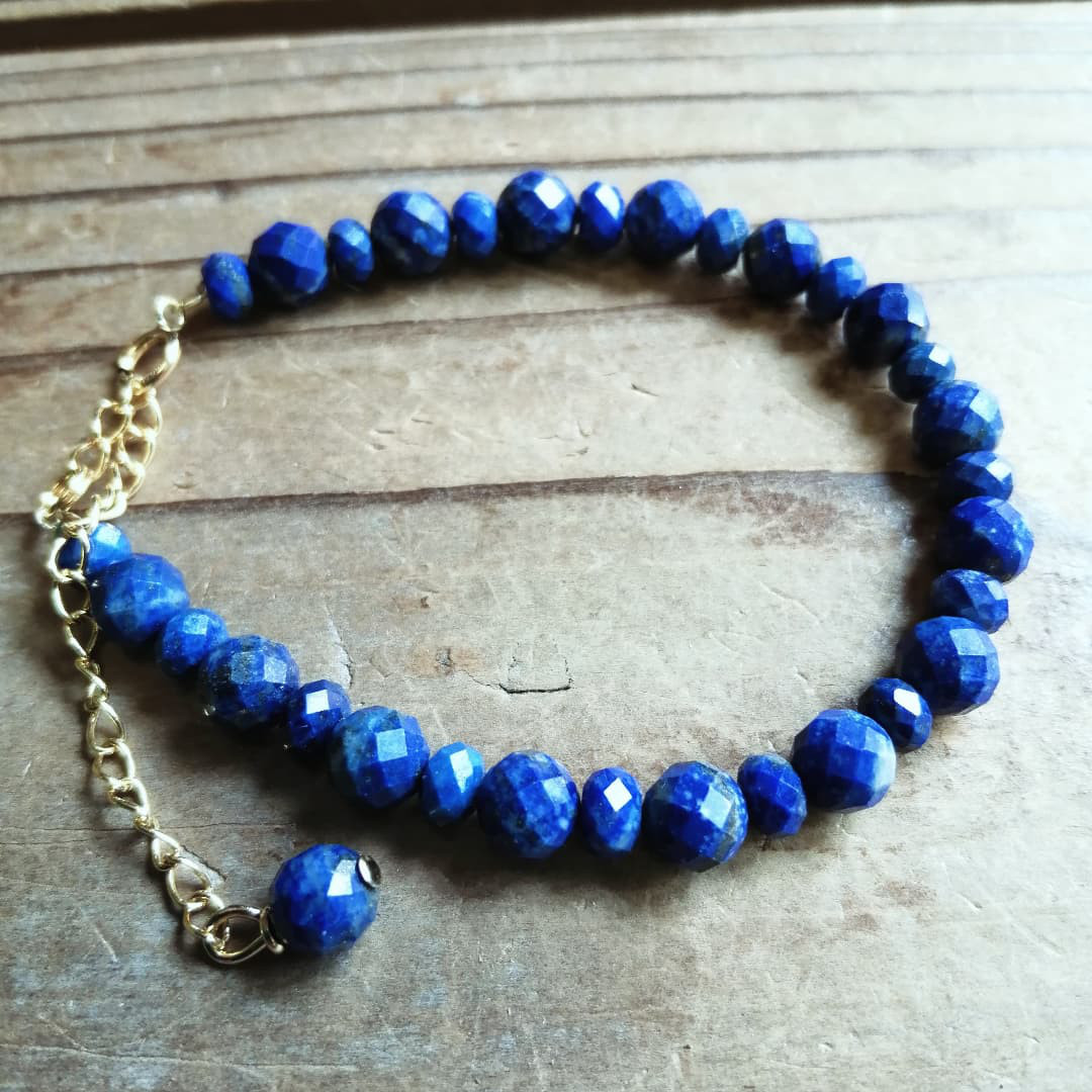 ◆アフガニスタン産ラピスラズリカットのブレスレット⁡（14gfd）