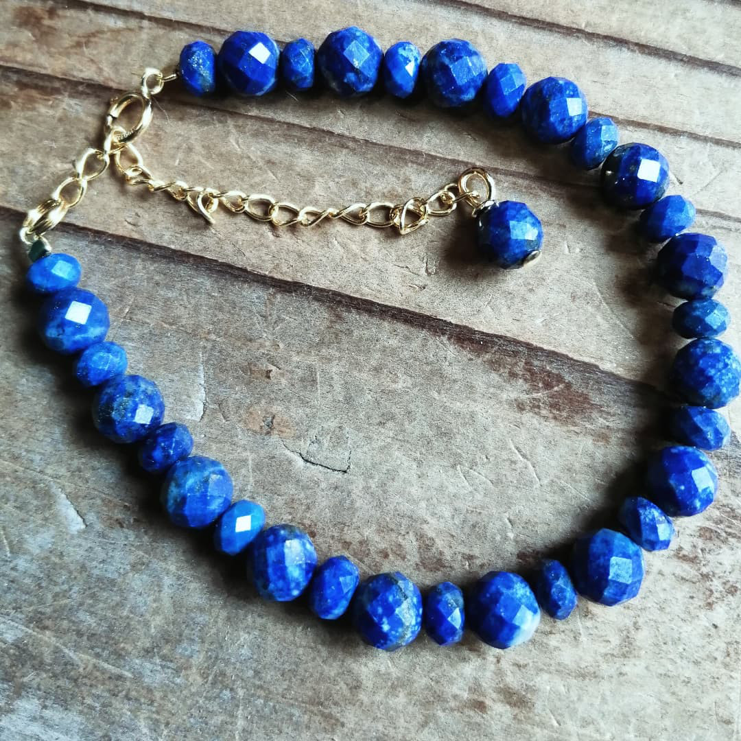 ◆アフガニスタン産ラピスラズリカットのブレスレット⁡（14gfd）