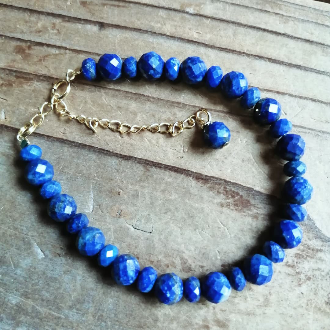 ◆アフガニスタン産ラピスラズリカットのブレスレット⁡（14gfd）