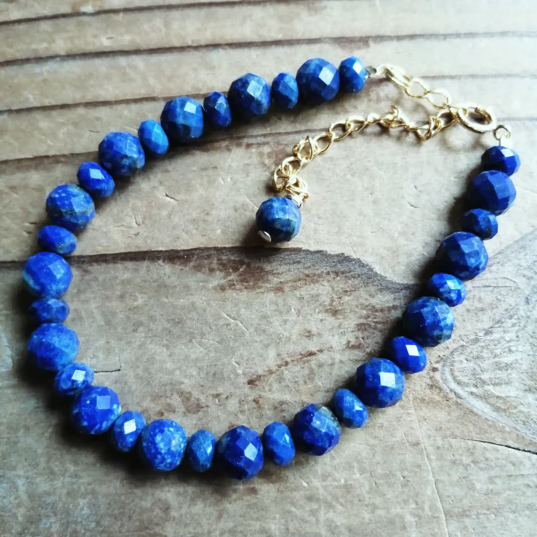 ◆アフガニスタン産ラピスラズリカットのブレスレット⁡（14gfd）