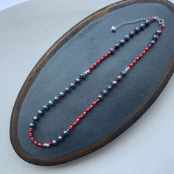 レッドコーラル×淡水パール×カレンシルバー　40cmネックレス 1枚目の画像