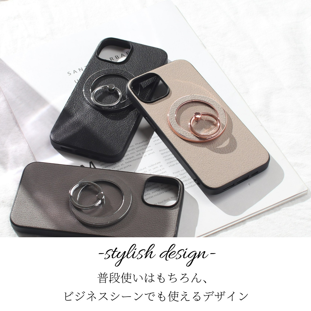 iphone13 ケース 本革 リング付き 13mini 13Pro MAX レザー マグセーフ マグネット キラキラ