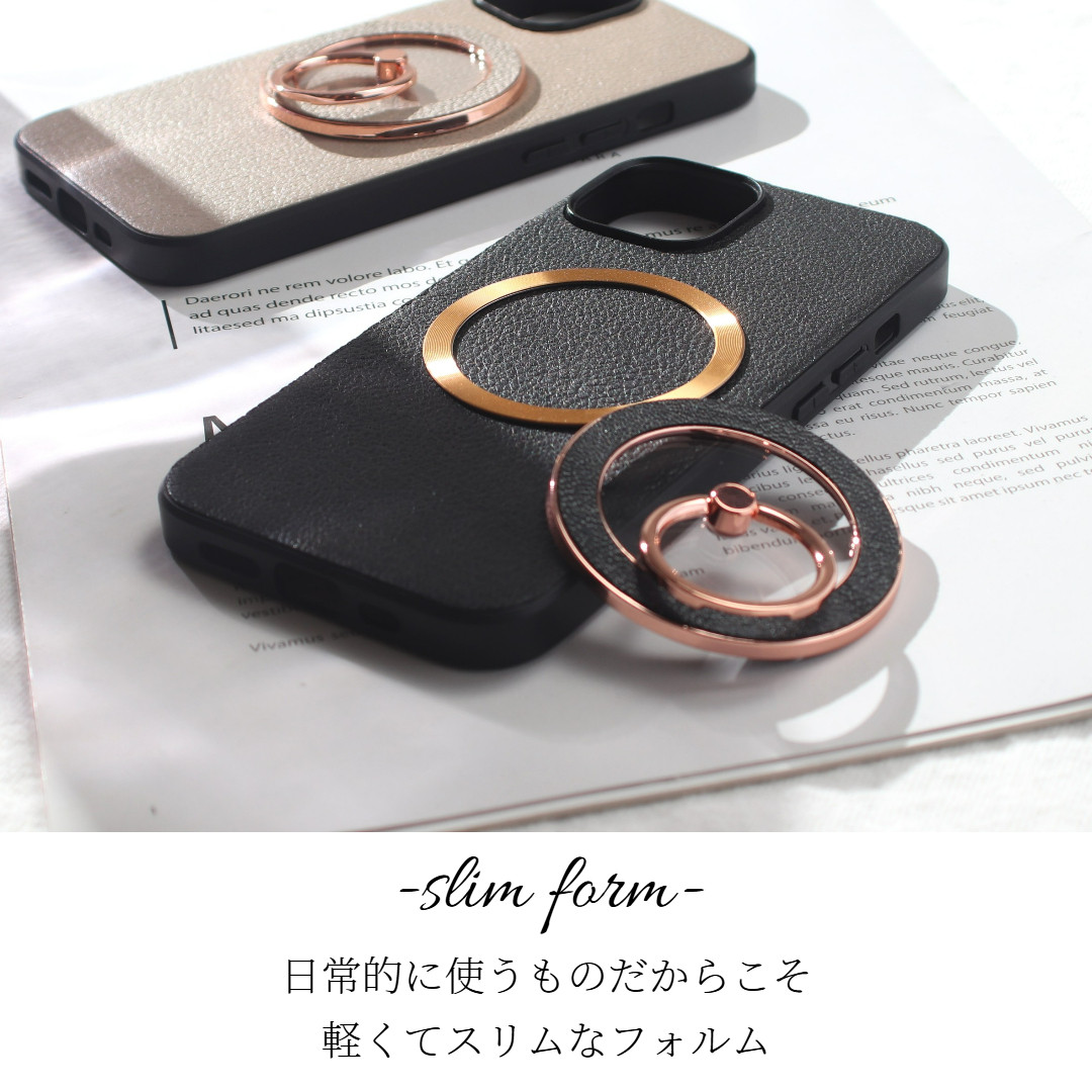 iphone13 ケース 本革 リング付き 13mini 13Pro MAX レザー マグセーフ マグネット キラキラ