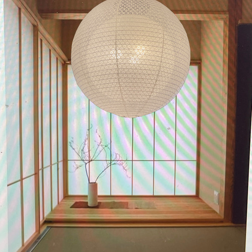 岐阜産二重落水和紙提灯径60㎝丸ペンダント3灯具付き シーリング