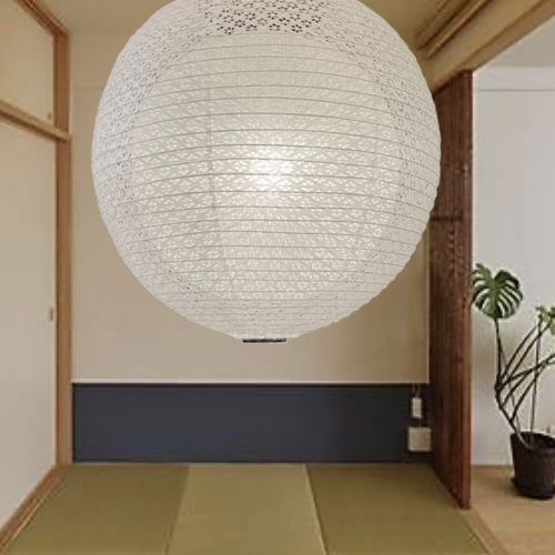 岐阜産二重落水和紙提灯径60㎝丸ペンダント3灯具付き シーリング