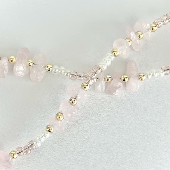 鵝卵石和串珠手鍊 - 玫瑰石英（手鍊式智慧型手機配件）[補貨] 第4張的照片