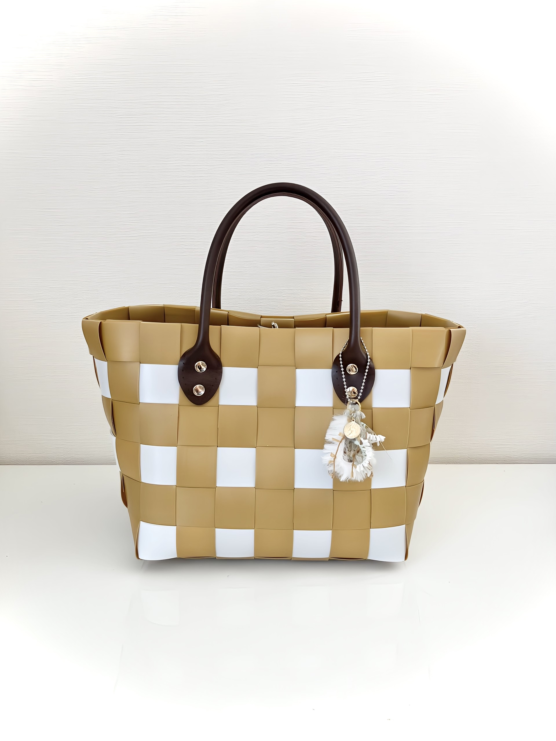 マスタードイエロー/ギンガムチェックのぽってりトート