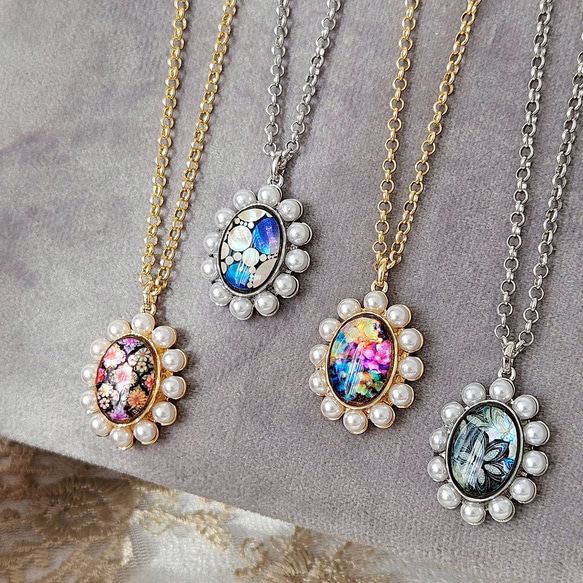 天然貝 螺鈿アート ★ オーバル ネックレス （ 60cm+5cm アジャスター付 )｜ Ayuプロデュース ペンダント 4枚目の画像