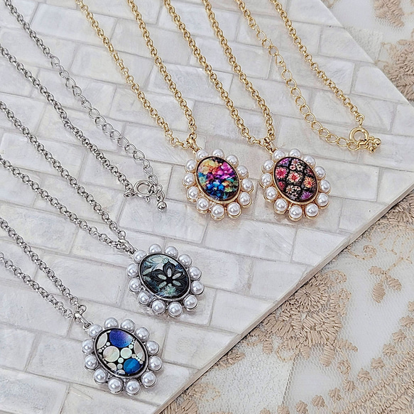 天然貝 螺鈿アート ★ オーバル ネックレス （ 60cm+5cm アジャスター付 )｜ Ayuプロデュース ペンダント 9枚目の画像