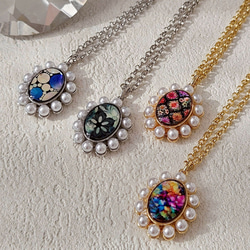 天然貝 螺鈿アート ★ オーバル ネックレス （ 60cm+5cm アジャスター付 )｜ Ayuプロデュース ペンダント 11枚目の画像