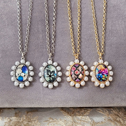 天然貝 螺鈿アート ★ オーバル ネックレス （ 60cm+5cm アジャスター付 )｜ Ayuプロデュース ペンダント 1枚目の画像