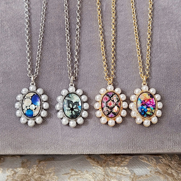 天然貝 螺鈿アート ★ オーバル ネックレス （ 60cm+5cm アジャスター付 )｜ Ayuプロデュース ペンダント 1枚目の画像