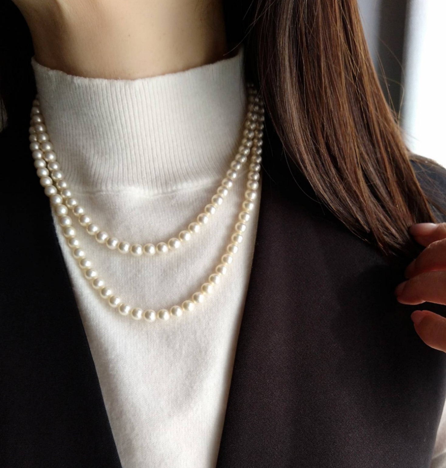 パールネックレス/２連パールネックレス/国産貝6mmパール/2連バー/結婚式/フォーマル/入学式/卒業式/冠婚葬祭