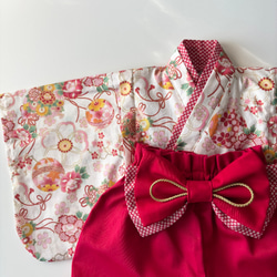 ベビー袴【即納】完成品 70~80/女の子 和柄 赤 6枚目の画像