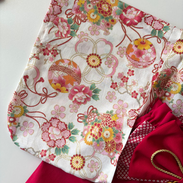 ベビー袴【即納】完成品 70~80/女の子 和柄 赤 7枚目の画像