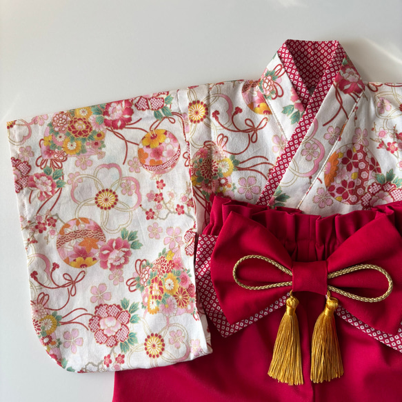 ベビー袴【即納】完成品 70~80/女の子 和柄 赤 1枚目の画像