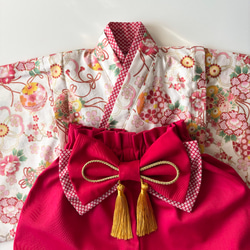 ベビー袴【即納】完成品 70~80/女の子 和柄 赤 4枚目の画像