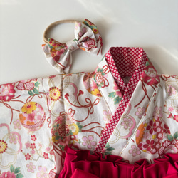 ベビー袴【即納】完成品 70~80/女の子 和柄 赤 10枚目の画像