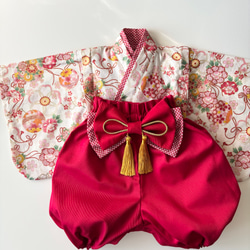 ベビー袴【即納】完成品 70~80/女の子 和柄 赤 3枚目の画像