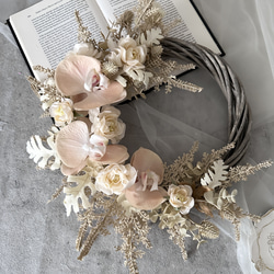 ご予約品　ウェディングリース＆ブートニアセット ホワイト クリーム ☆ブートニア付き white wedding【ウェディングリースブーケ