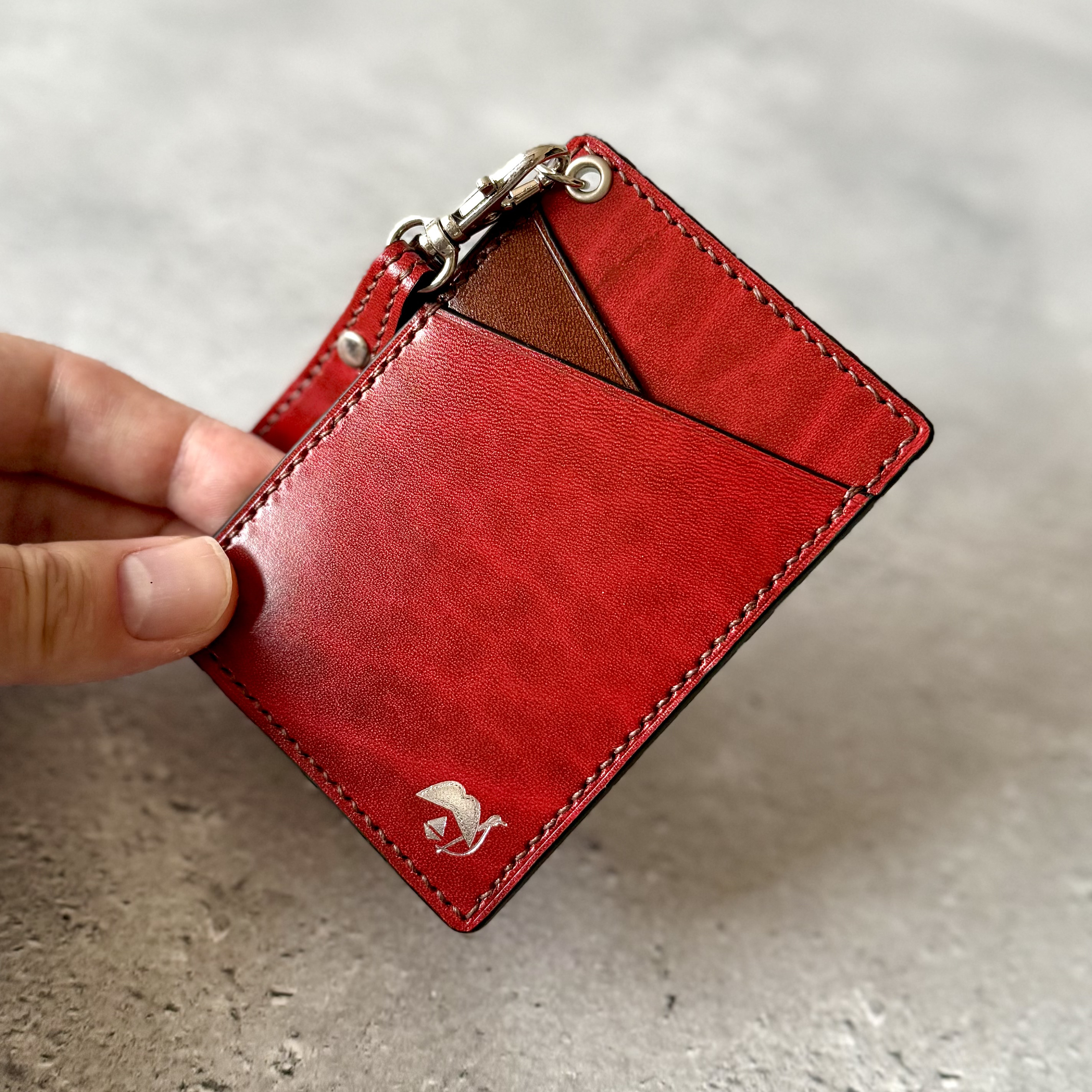 パスケース レッド ブラウン 高級本革ルガト使用