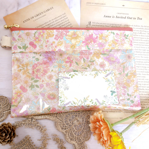 ふんわり花柄♡透け感が可愛いクリアポーチ ピンク 小銭入れ・コイン