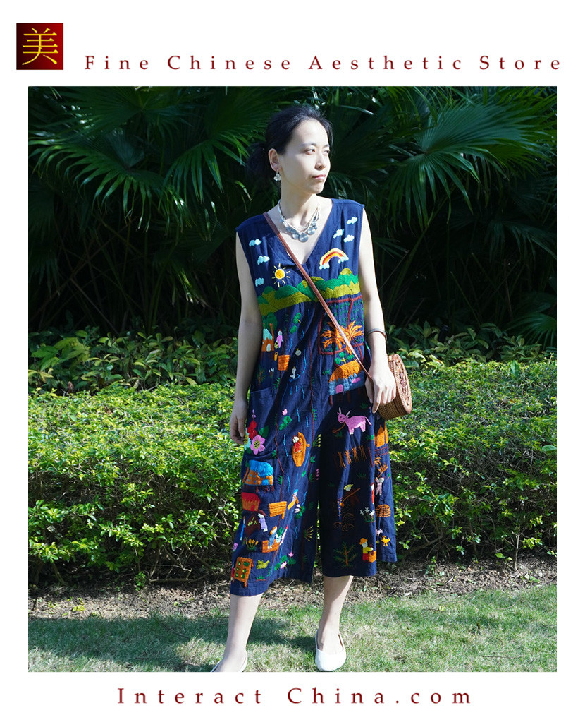 タイ手工刺繍藍染め綿100%ジャンプスーツ休暇旅行リラックス可愛いナチュラル レディース#101