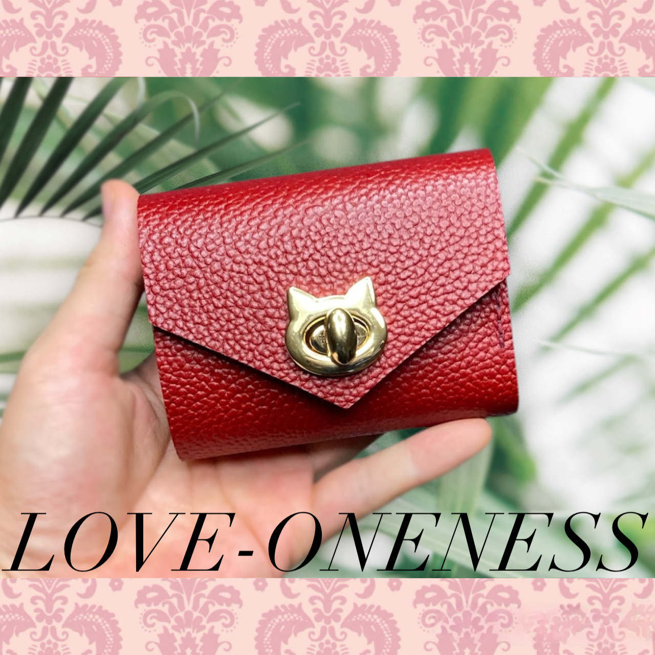 ❤【可愛さ×高級感♪】お洒落可愛い猫の総本革コンパクトミニ財布 桜色 薄ピンク ❤【可愛さ×高級感♪】お洒落可愛い猫モチーフの総本革コンパクトミニ