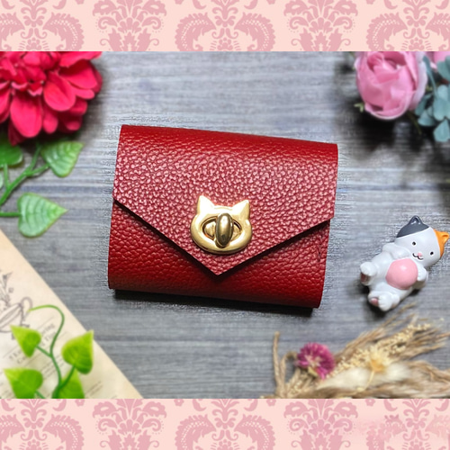 ❤【新作♪】【可愛さ×高級感♪】お洒落可愛い猫モチーフのコンパクトミニ財布♪赤 ❤【新作♪】【可愛さ×高級感♪】お洒落可愛い猫モチーフのコンパクトミニ