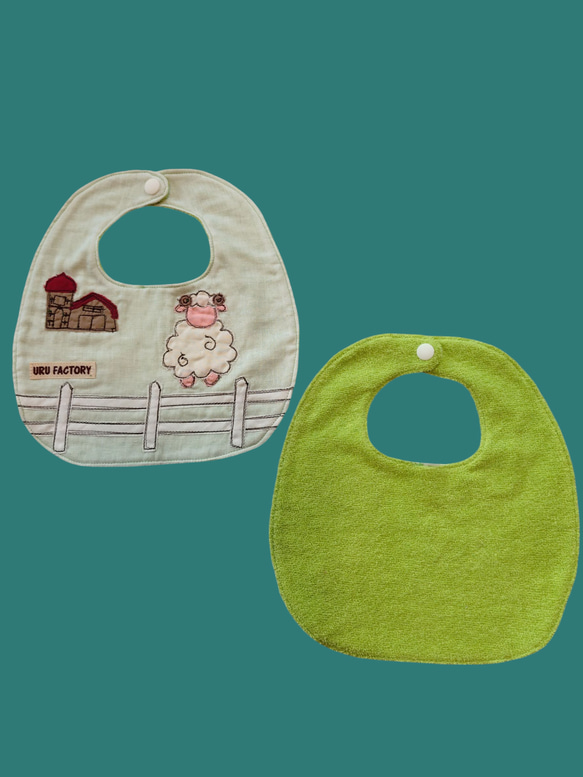 牧場のひつじのアップリケベビースタイ2枚組｜9色から選べる｜出産祝い・ギフトにおすすめ 5枚目の画像
