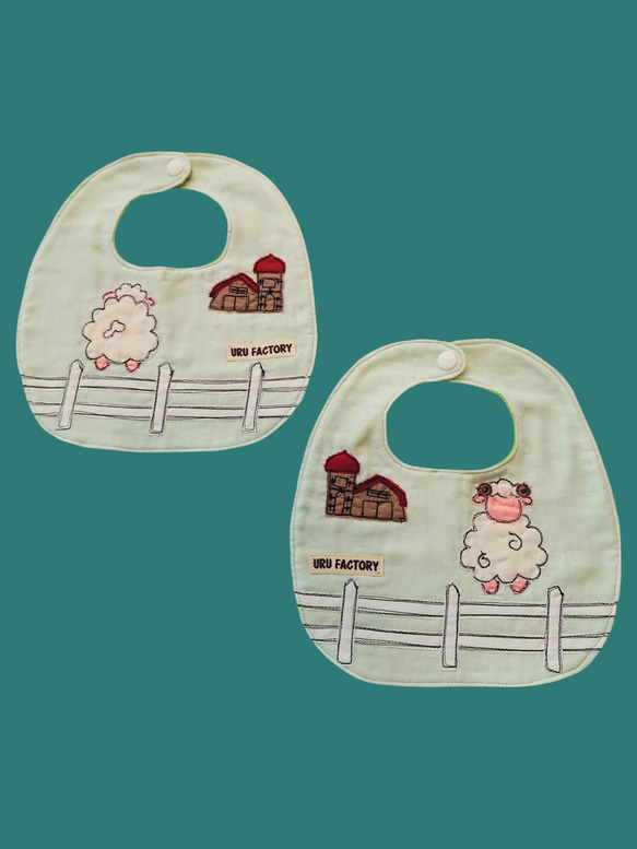 牧場のひつじのアップリケベビースタイ2枚組｜9色から選べる｜出産祝い・ギフトにおすすめ 2枚目の画像
