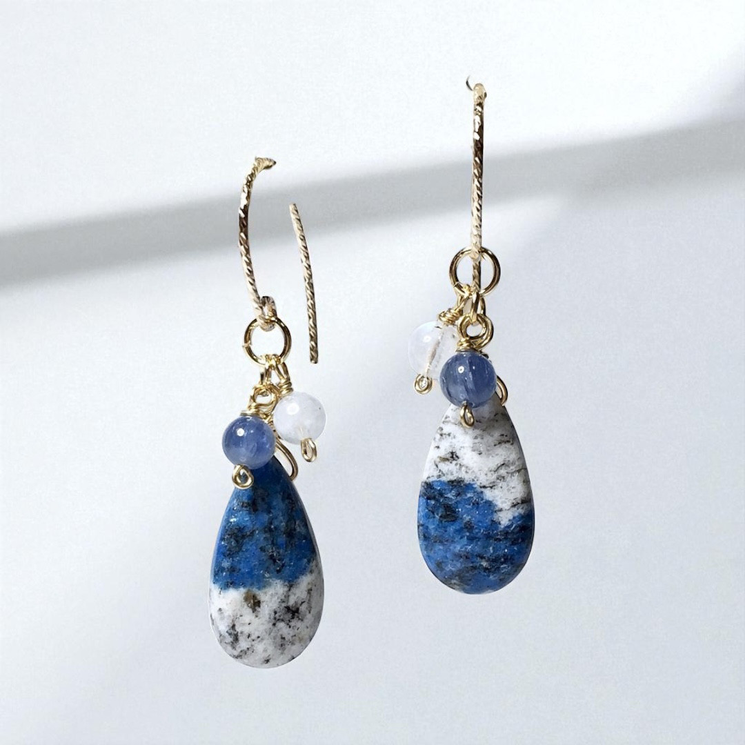 k2ブルー アズライト イングラナイト　ピアス　イヤリング　ロングドロップ　ドロップピアス