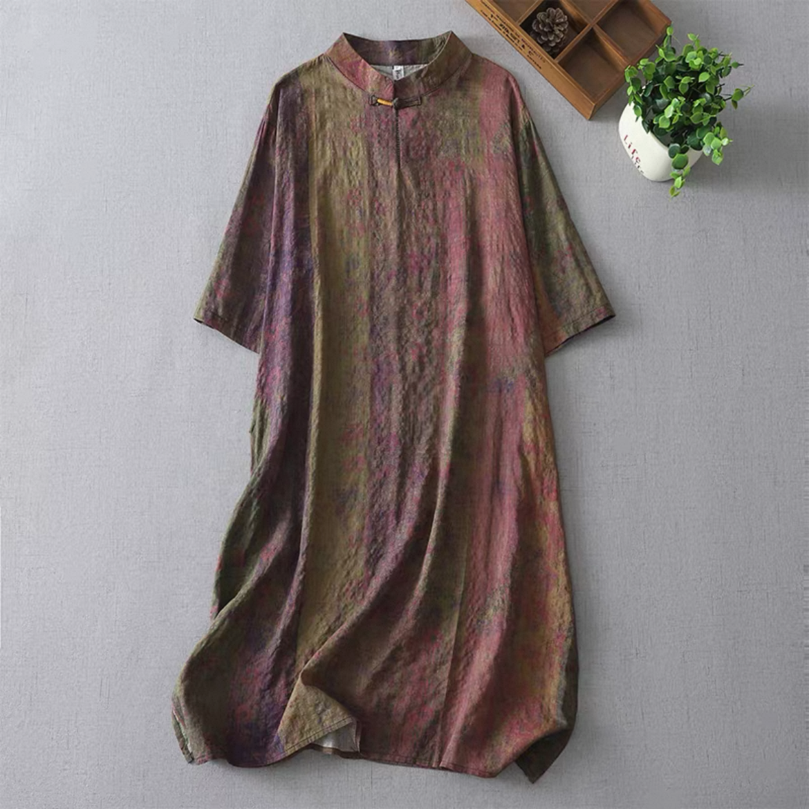 7分袖ワンピース 綿麻ワンピース 花柄ワンピース レディースワンピース 秋ワンピース  防寒対策