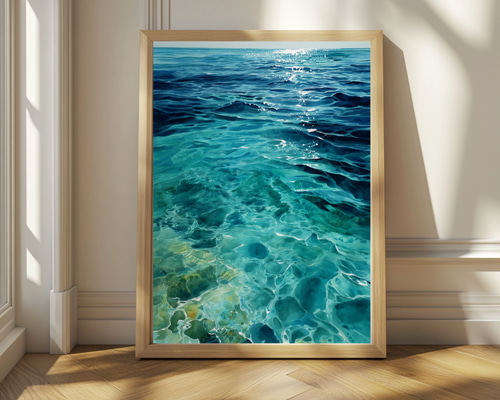 夢のような青の世界｜透き通るターコイズブルーの海｜水彩画アート