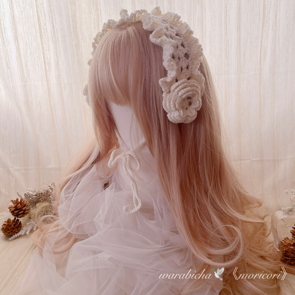 クリーム｜イヤーマフ風お花のふんわりフリルヘッドドレス ヘッド