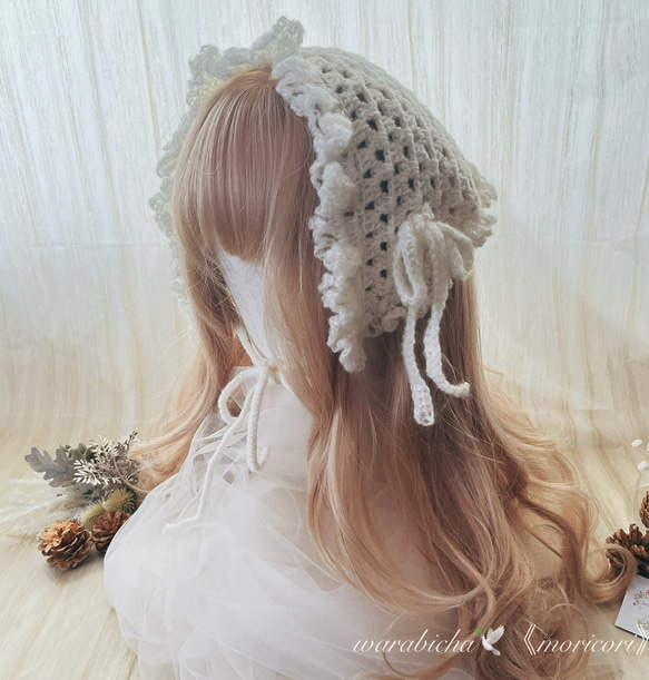 冬限定2025♡moricori》ふわふわフリルモヘアのバブーシュカ ヘッド